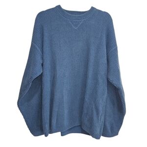 Vintage Eddie Bauer Blue Ribbed Sweater Pullover Sweatshirt Large 100% Cotton